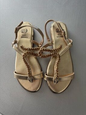 G.C. Shoes Women's Gold Jeweled T-Strap Sandals